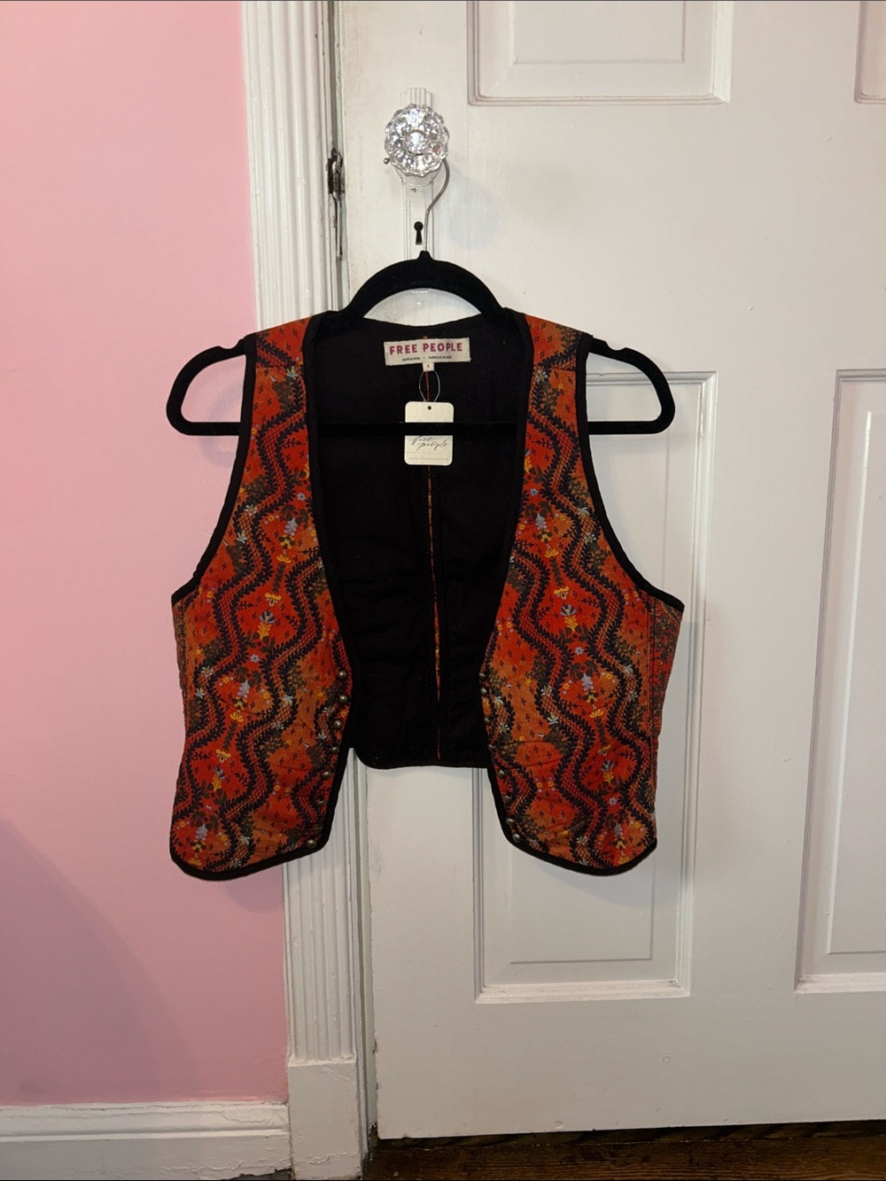 Free People Orange Multicolor Embroidered Vest